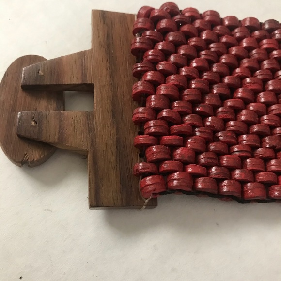 Beaded Stretch Belt Dark Red Interlocking Buckle - Picture 2 of 12